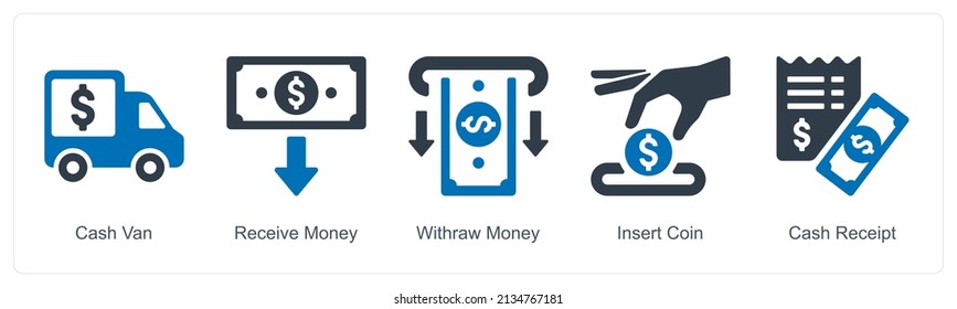 Cash Van And Withdraw Money Icon Concept