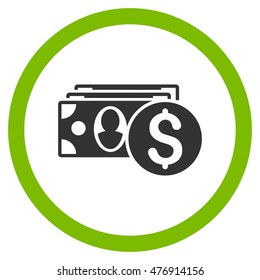 Cash vector bicolor rounded icon. Image style is a flat icon symbol inside a circle, eco green and gray colors, white background.