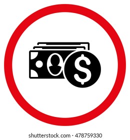 Cash vector bicolor rounded icon. Image style is a flat icon symbol inside a circle, intensive red and black colors, white background.