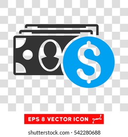 Cash vector icon. Image style is a flat blue and gray iconic symbol.