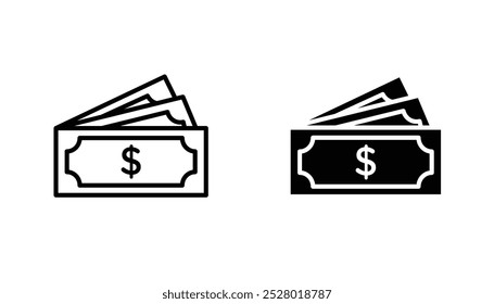Cash vector icon set in black and white color.