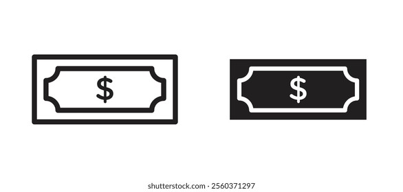 Cash vector icon set in black color.