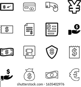 cash vector icon set such as: ui, economy, shadow, funding, outline, human, coins, safety, safe, arm, personal, electronic, machine, yen, button, sack, amount, shield, cheque, plastic, withdraw