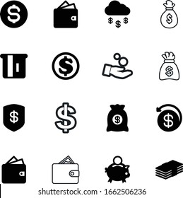 cash vector icon set such as: large, fall, palm, cloud, electronic, equipment, app, usd, rebate, object, economy, online, piggy, safe, marketing, image, ui, back, shield, green, american, computing