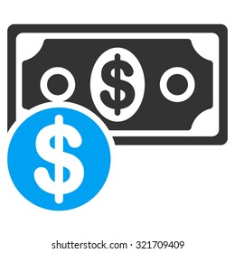 Cash vector icon. Style is bicolor flat symbol, blue and gray colors, rounded angles, white background.