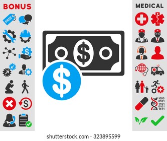 Cash vector icon. Style is bicolor flat symbol, blue and gray colors, rounded angles, white background.