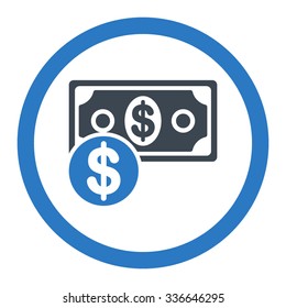 Cash vector icon. Style is bicolor flat rounded symbol, smooth blue colors, rounded angles, white background.