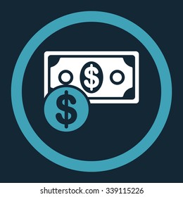 Cash vector icon. Style is bicolor flat rounded symbol, blue and white colors, rounded angles, dark blue background.