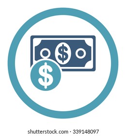 Cash vector icon. Style is bicolor flat rounded symbol, cyan and blue colors, rounded angles, white background.