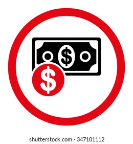 Cash vector icon. Style is bicolor flat rounded symbol, intensive red and black colors, rounded angles, white background.