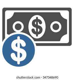 Cash vector icon. Style is bicolor flat symbol, cobalt and gray colors, rounded angles, white background.