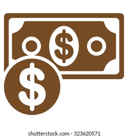 Cash vector icon. Style is flat symbol, brown color, rounded angles, white background.