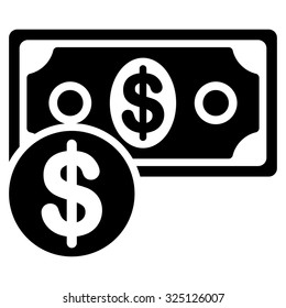 Cash vector icon. Style is flat symbol, black color, rounded angles, white background.