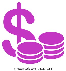 Cash vector icon. Style is flat violet symbol, rounded angles, white background.