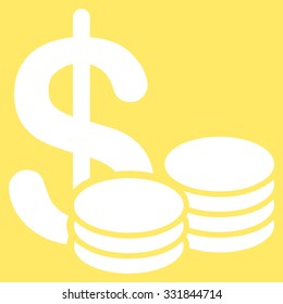 Cash vector icon. Style is flat white symbol, rounded angles, yellow background.