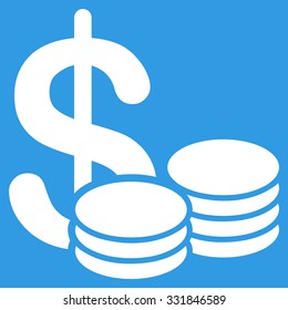 Cash vector icon. Style is flat white symbol, rounded angles, blue background.