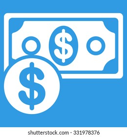 Cash vector icon. Style is flat symbol, white color, rounded angles, blue background.