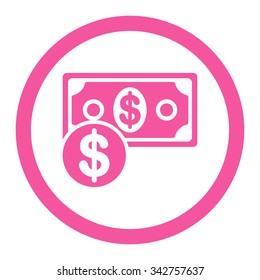 Cash vector icon. Style is flat rounded symbol, pink color, rounded angles, white background.