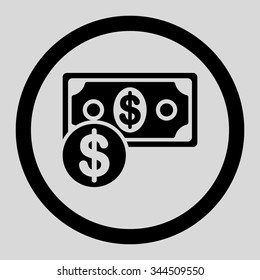 Cash vector icon. Style is flat rounded symbol, black color, rounded angles, light gray background.