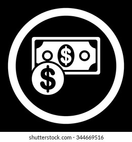 Cash vector icon. Style is flat rounded symbol, white color, rounded angles, black background.