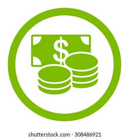 Cash vector icon. This flat rounded symbol uses eco green color and isolated on a white background.