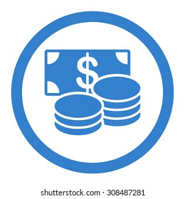 Cash vector icon. This flat rounded symbol uses cobalt color and isolated on a white background.