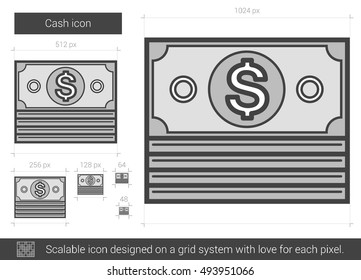 Icono de línea vector de efectivo aislado en fondo blanco. Icono de línea de efectivo para infografía, sitio web o aplicación. Icono escalable diseñado en un sistema de cuadrícula.