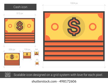 Cash vector line icon isolated on white background. Cash line icon for infographic, website or app. Scalable icon designed on a grid system.