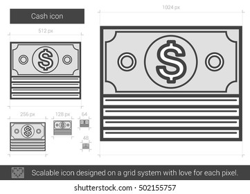 Cash vector line icon isolated on white background. Cash line icon for infographic, website or app. Scalable icon designed on a grid system.