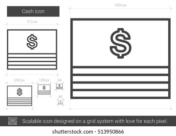 Icono de línea vector de efectivo aislado en fondo blanco. Icono de línea de efectivo para infografía, sitio web o aplicación. Icono escalable diseñado en un sistema de cuadrícula.