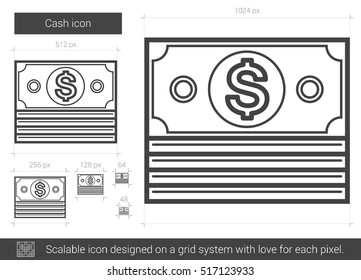 Cash, Vektorgrafik Symbol einzeln auf weißem Hintergrund. Cash Line Symbol für Infografik, Website oder App. Skalierbares Symbol, das auf einem Gittersystem entworfen wurde.