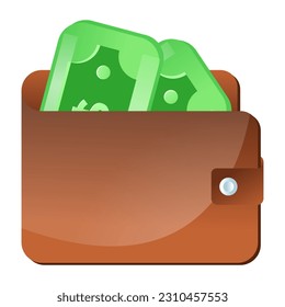 Cash wallet flat icon, banknotes inside wallet 
