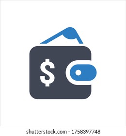 Cash wallet icon on white background