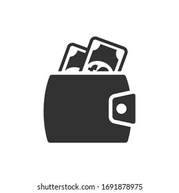 Cash wallet vector icon on white background