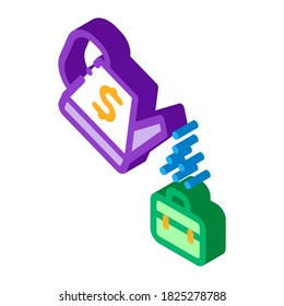 cash watering job cultivation icon vector. isometric cash watering job cultivation sign. color isolated symbol illustration