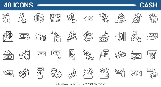 Conjunto de iconos de Web en efectivo en estilo de línea o contorno. Icono para Web y App móvil. Colección de iconos lineales. Trazo editable. Ilustración vectorial.