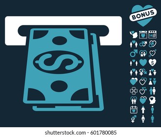 Cash Withdraw icon with bonus dating clip art. Vector illustration style is flat iconic symbols on white background.