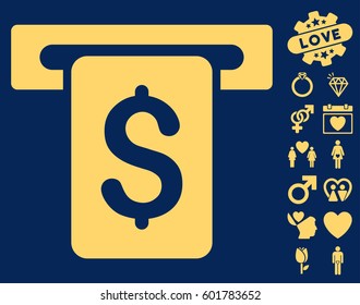 Cash Withdraw icon with bonus romantic pictograph collection. Vector illustration style is flat iconic symbols on white background.