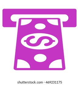 Cash Withdraw icon. Vector style is flat iconic symbol with rounded angles, violet color, white background.