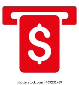 Cash Withdraw icon. Vector style is flat iconic symbol with rounded angles, red color, white background.