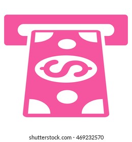 Cash Withdraw icon. Vector style is flat iconic symbol with rounded angles, pink color, white background.