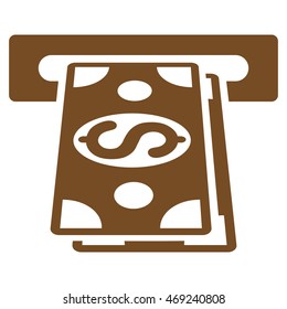 Cash Withdraw icon. Vector style is flat iconic symbol with rounded angles, brown color, white background.