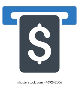 Cash Withdraw icon. Vector style is bicolor flat iconic symbol with rounded angles, smooth blue colors, white background.