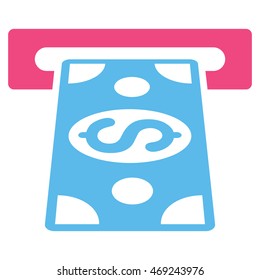 Cash Withdraw icon. Vector style is bicolor flat iconic symbol with rounded angles, pink and blue colors, white background.