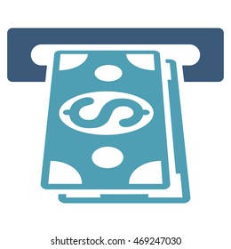 Cash Withdraw icon. Vector style is bicolor flat iconic symbol with rounded angles, cyan and blue colors, white background.