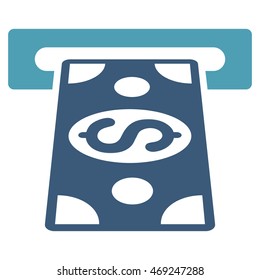 Cash Withdraw icon. Vector style is bicolor flat iconic symbol with rounded angles, cyan and blue colors, white background.
