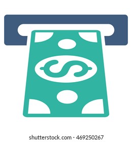 Cash Withdraw icon. Vector style is bicolor flat iconic symbol with rounded angles, cobalt and cyan colors, white background.