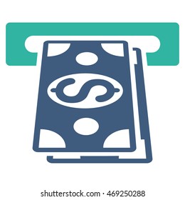 Cash Withdraw icon. Vector style is bicolor flat iconic symbol with rounded angles, cobalt and cyan colors, white background.