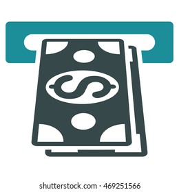 Cash Withdraw icon. Vector style is bicolor flat iconic symbol with rounded angles, soft blue colors, white background.
