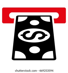 Cash Withdraw icon. Vector style is bicolor flat iconic symbol with rounded angles, intensive red and black colors, white background.